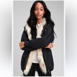 RD Style Black Jacket with Cream Faux Fur